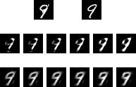 上から：元の画像，非線型モードからの画像，線形モードからの画像